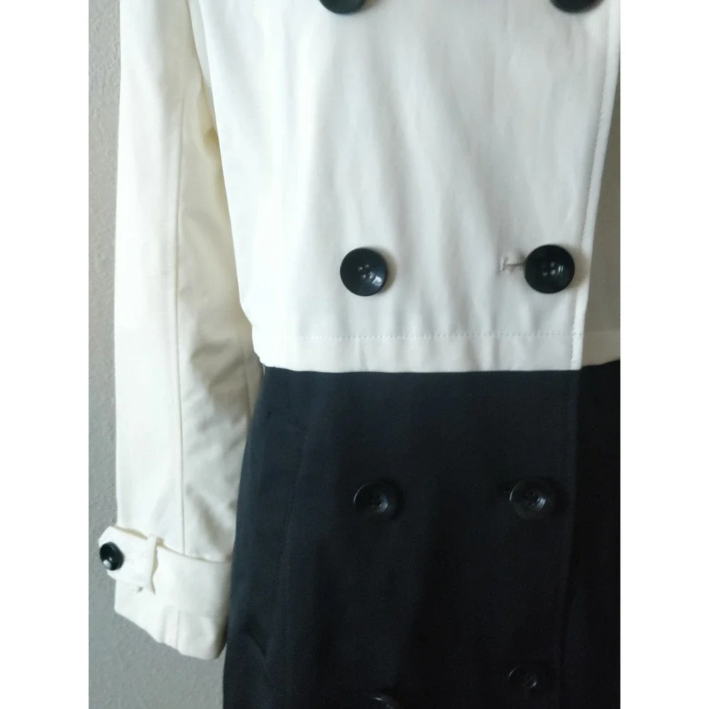 3/$20 Forever 21 Black White Colorblock Peacoat Trench Longline Jacket M - Picture 3 of 13